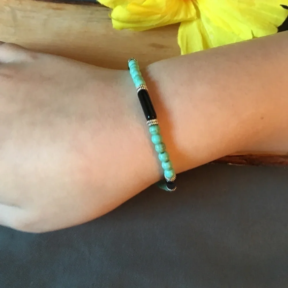 Mini “Tiffany” blue magnesite & obsidian bracelet